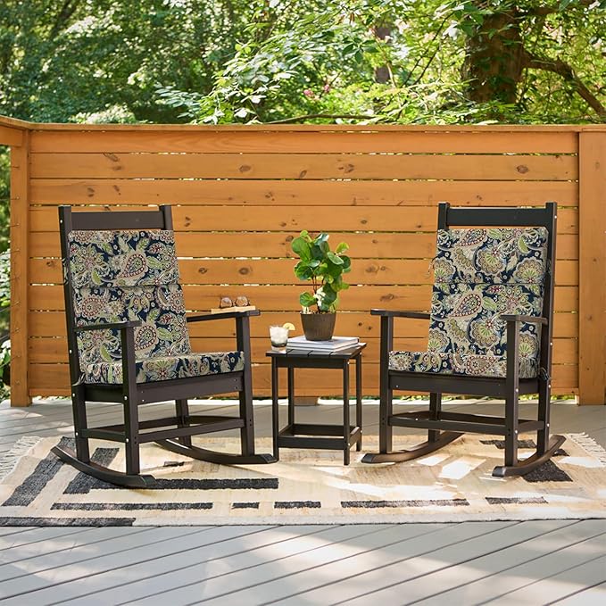DYTXIII Outdoor High Back Chair Cushions Set of 2, 44"x22" Water Repellent Patio Seat Cushions with Elastic Sponge, All Weather Chair Pads for Rocking, Dining, Patio Furniture - Paisley Sapphire