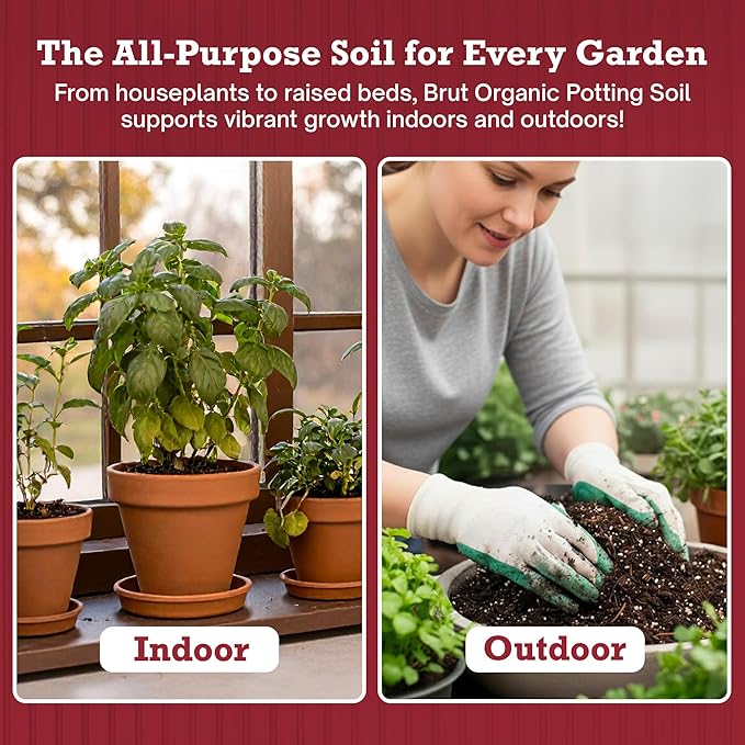 Brut Organic Potting Soil 1 CU FT – Premium Plant Soil with Organic Worm Castings, Trace Minerals & Perlite – Chemical-Free, Filler-Free – Ideal Potting Mix for Indoor & Outdoor Plants – Pack of 2