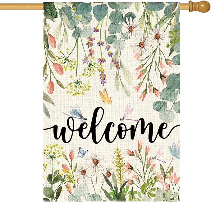 AVOIN colorlife Spring Daisy Flowers House Flag 28 x 40 Inch Double Sided, Seasonal Welcome Yard Outdoor Flag