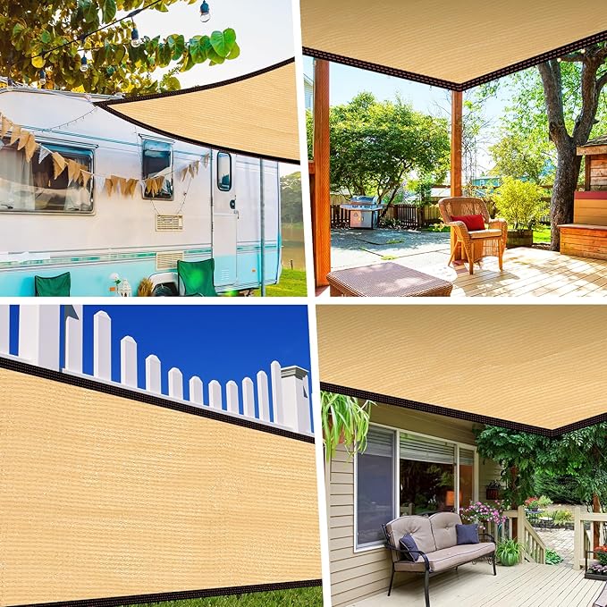 Fanfanwin 95% Pergola Shade Cover with Grommets,10' x 14' Outdoor Sun Shade Cloth Universal Pergola Replacement Canopy Privacy Screen for Patio Garden Gazebo Deck Porch Backyard,Wheat