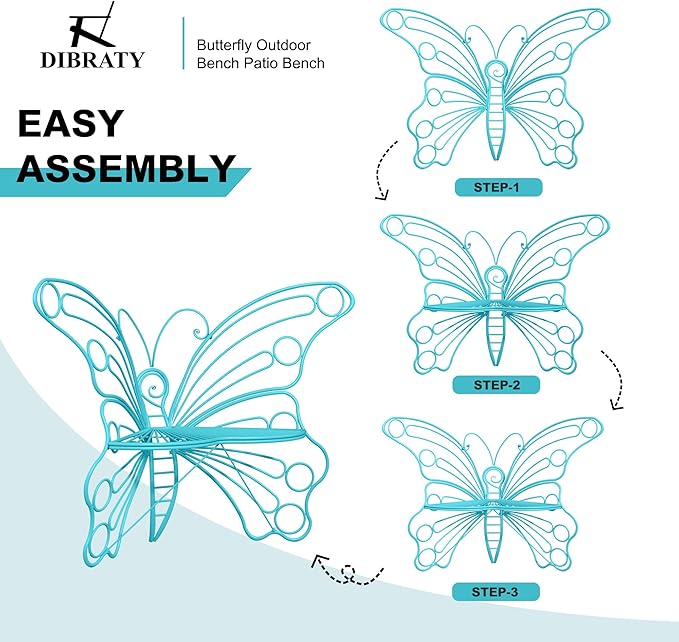 DIBRATY 50 Inches Outdoor Bench, Garden Bench with Sturdy Iron Metal Frame, Pretty Butterfly Bench Front Porch Bench for Porch,Lawn,Garden,Yard