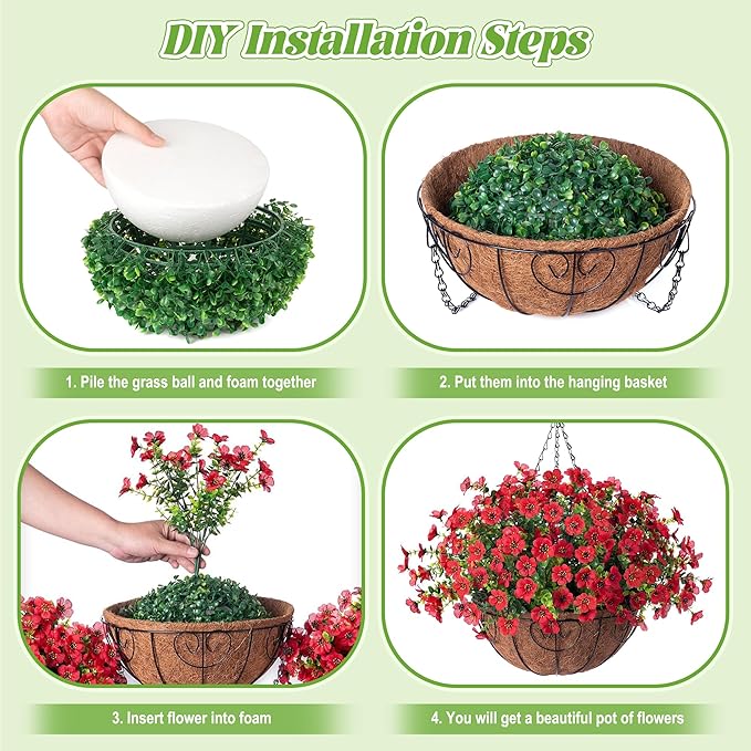 Ammyoo Artificial Faux Hanging Plants Flowers Basket for Spring Outdoor Decoration, Fake Silk Daisy UV Resistant Look Real with Eucalyptus Leaves Summer Outside Decor for Home Patio Garden