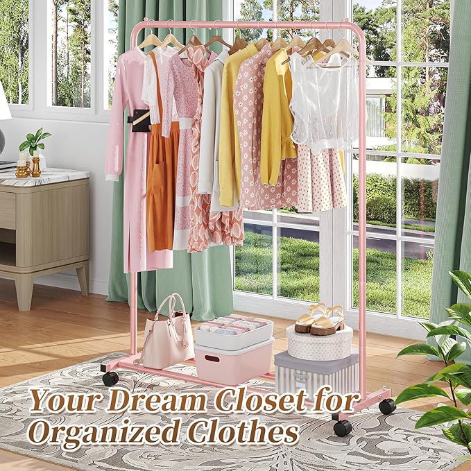 Simple Trending Clothes Clothing Garment Rack, Clothes Organizer, Pink