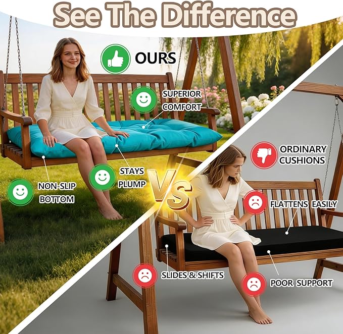 Yddsky Waterproof Indoor/Outdoor Garden Bench Seat Cushions,Thicken Patio Bench Soft Rocking Chairs Pad Lounger Seat for Wicker Loveseat Settee（59 X 19.6 in，Turquoise