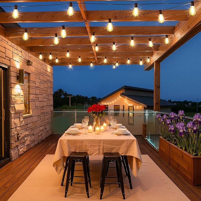 Larkvue 150FT(2x75FT) LED Outdoor String Lights S11 Dimmable Patio Light, with 44+3 Waterproof Shatterproof Edison 2700K Bulbs for Yard Balcony, Black