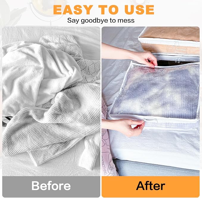 Clear Zippered Plastic Clothes Storage Bags, 6 Pack, White