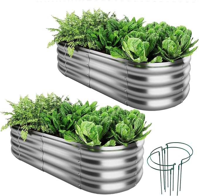 ZFHgarden Galvanized Metal Planter Raised Garden Bed Kit for Gardening Outdoor Garden Box Raised Flower Bed 2PC Metal 4X2X1FT