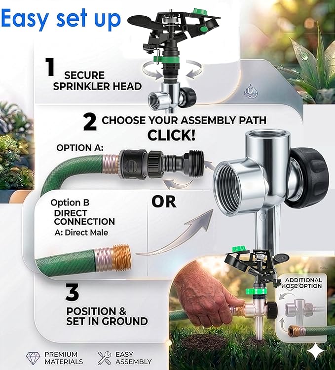APT Pulsating Impact Sprinklers for Yard, Lawn & Garden, 80 to 5800 sq ft Adjustable Spray (2Pcs)