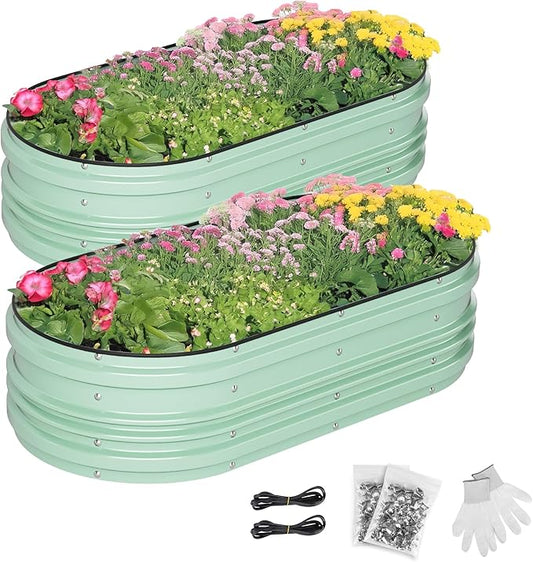 WORKPRO 2PK 4x2x1ft Galvanized Raised Garden Bed Set, Rust & Corrosion Protection, Easy Assembly, Safe Edge, Ideal for Vegetables & Flowers, Light Green