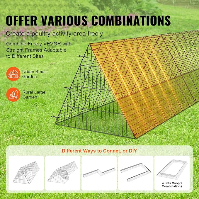 VEVOR Chicken Tunnels for Yard, Metal Poultry Playpen for Outside with Waterproof Cover & Corner Frames, 118.1 x 28 x 24.2 inch (LxWxH), Easy to Setup, Also Widely Used for Ducks, Rabbits, Geese Coop