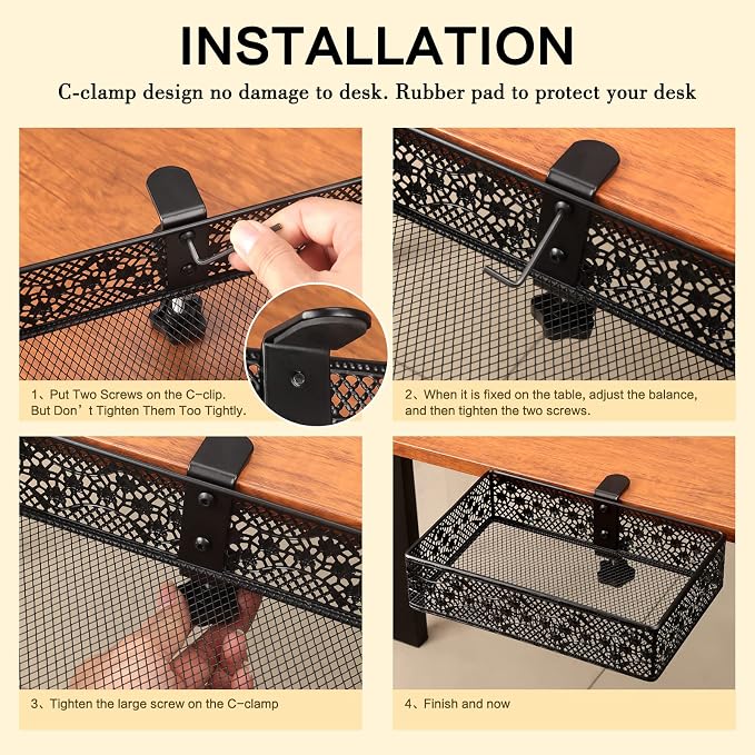 Under Desk Drawer, Clamp on Desk Organizer Under Table Hanging Desk Storage
