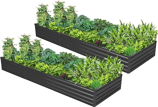 2PCS 10x3x1ft Galvanized Raised Garden Bed Kit, Galvanized Planter Raised Garden Boxes Outdoor, Large Metal Raised Garden Beds for Vegetables,Black