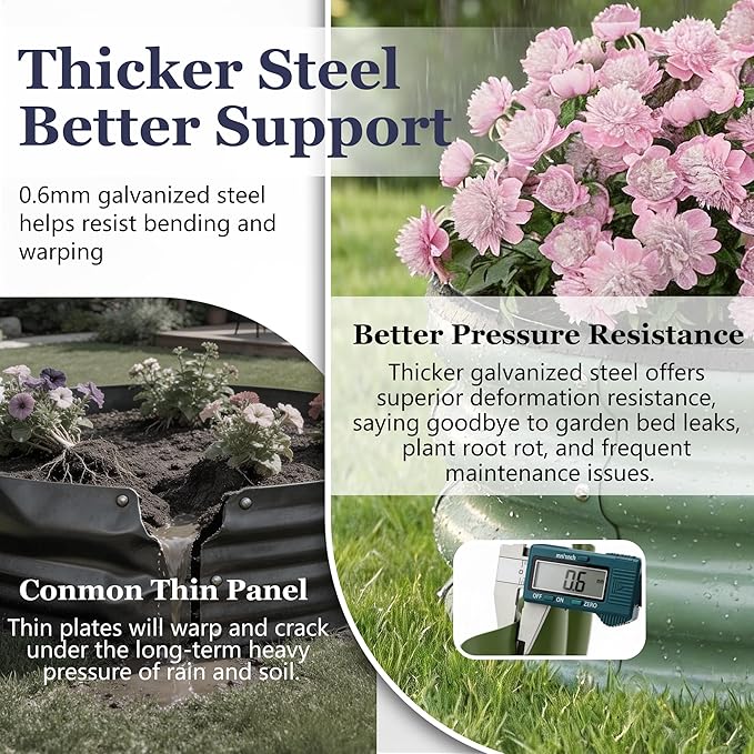 2 x 2 x 1 ft Round Raised Garden Bed, Green 1 Pack 0.6 mm Thick Galvanized Steel Planter Box with Double Layer Paint and Safety Edge Trim for Vegetables Flowers Herbs Outdoor Garden