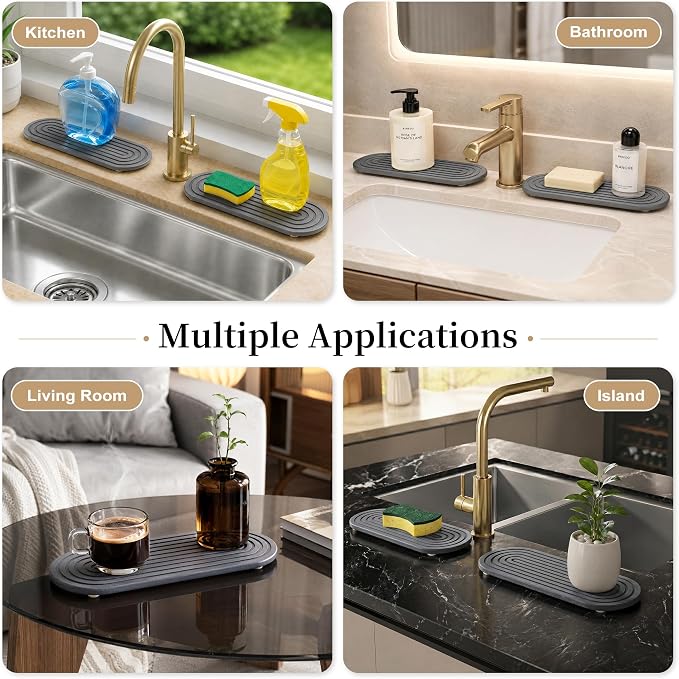 2-Pack Water Absorbing Stone Sink Caddy & Coaster (Dark Grey)