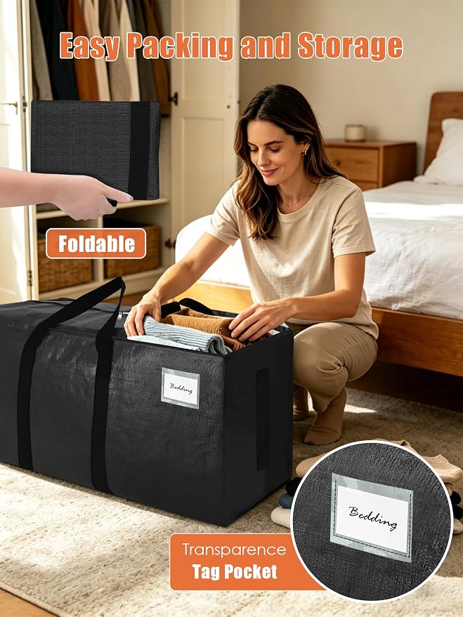 SWEET DOLPHIN 8 Pack 200LB Heavy-Duty Moving Bags with Wrap-Around Handles, Extra Large Storage Totes for Space Saving, Clothes Storage Bags, College Dorm Essentials, Multicolor, 24 Gal