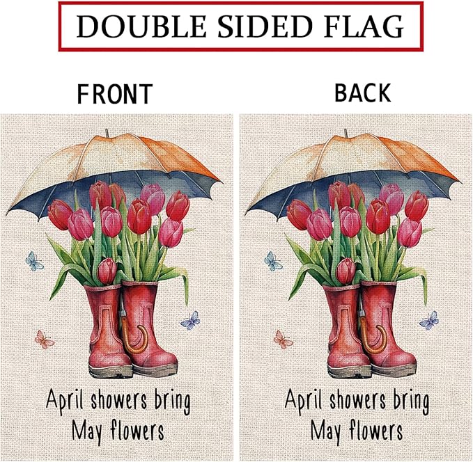 Spring Garden Flag Boots Tulips Vertical Double Sided Seasonal Flower Yard Outdoor Flag 12.5 x 18 Inch