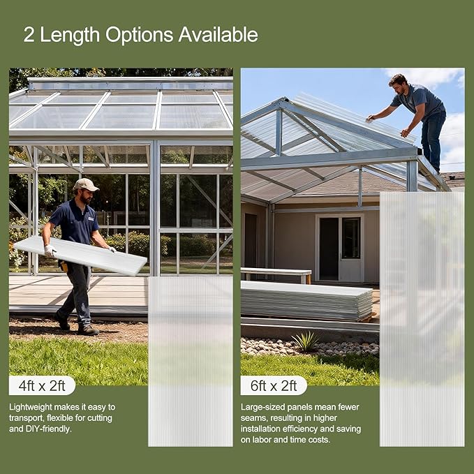UMIG 8 PCS 6' x 2' x 0.32'' Polycarbonate Greenhouse Panels, Twin-Wall Waterproof UV Protected Corrugated Plastic Roof Panels Sheets, Clear Replacement Panels for Greenhouse, Outdoor, Plant