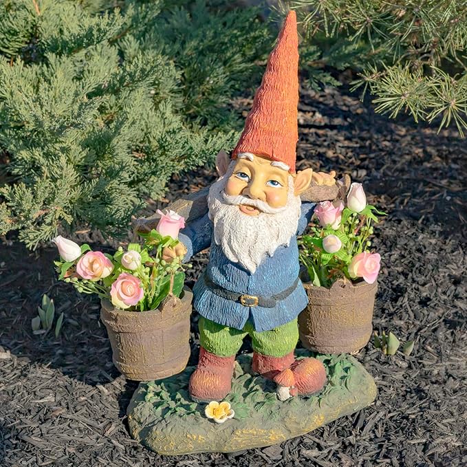 Zaer Ltd. Classic Spring Gnome Garden Statue in Assorted Styles (Gnome with Buckets)
