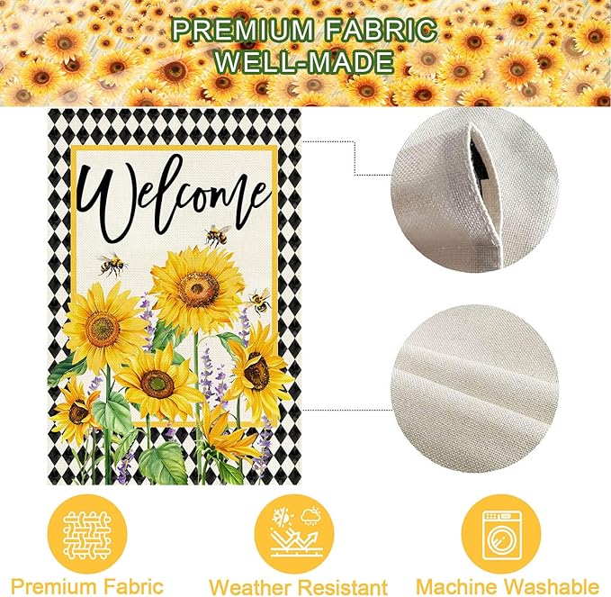 Baccessor Spring Summer House Flag 28x40 Inch Double Sided Burlap,Sunflowers Floral Flowers Large Garden Flag Holiday Yard Porch Patio Outdoor Outside Decoration