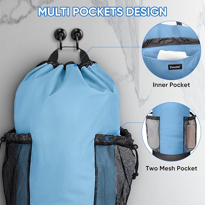 BALEINE 150L Laundry Bag Backpack, 900D Oxford Fabric Large Travel Laundry Bags with Shoulder Straps and 2 Mesh Pockets for College Dorm, Apartment, Laundromat (Blue, 150L)