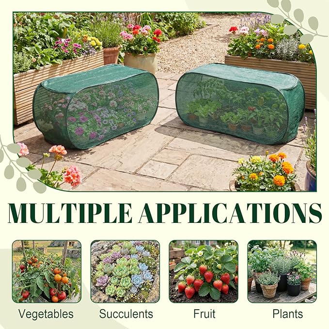 2 Pack 39 x 18 x 16 in Pop up Garden Plant Shade Tent 80% UV Resistant Plant Shade Net Foldable Crop Cage Cloth with Stakes for Outdoor Vegetable Fruit Protector Sun Protection Easy Setup