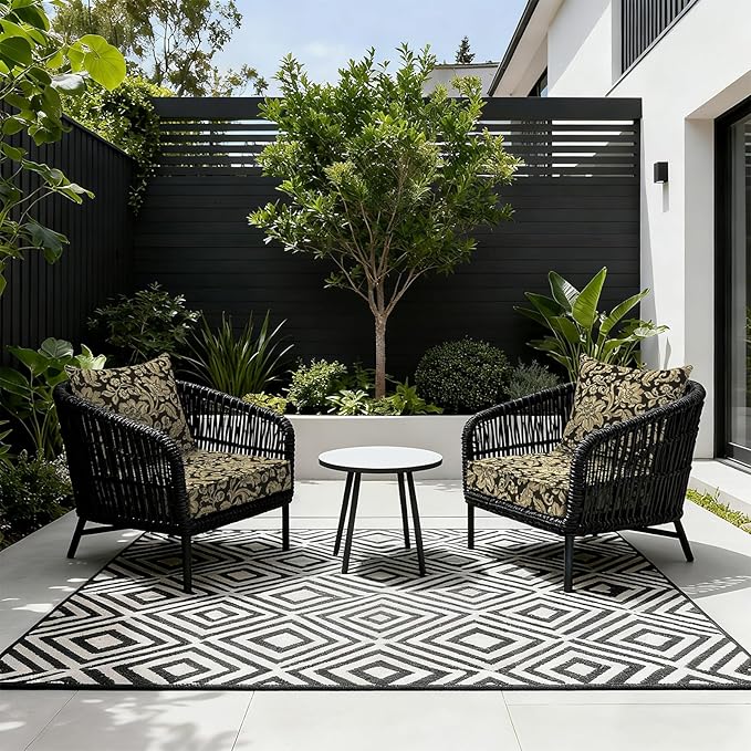 LVTXIII Outdoor Seat and Back Cushion Patio Deep Seat Cushion Set Seasonal Chair Cushion for Wicker Chairs and Garden Furniture Decoration, 22"x22"x4", Jacobean Black