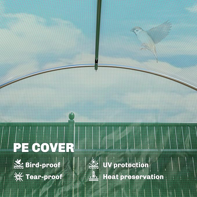 Outsunny 10'x11'x6' Walk-in Tunnel Greenhouse with Shelves, Mesh Door and Windows, Hoop House Greenhouse with PE Cover, Outdoor Green House for Patio Lawn Garden, Green