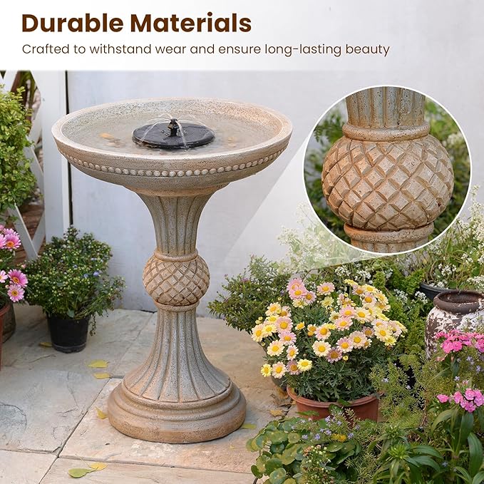 Sunlinua 24.02H Outdoor Water Fountain with LED Lights Italian Resin Garden Fountain for Patio Yard Weather-Resistant Cascading Waterfall Feature with Quiet Pump Elegant Backyard Décor