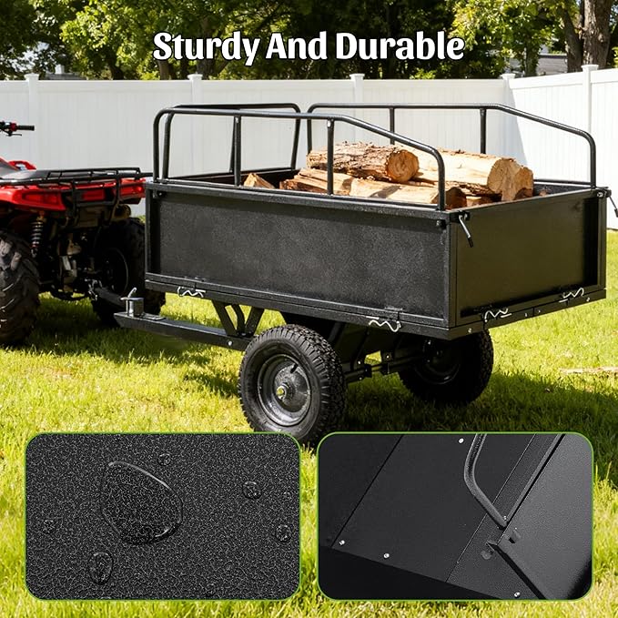 600LBS Heavy Duty Steel Dump Cart Trailer, 17 Cu.Ft. Tow Behind Hauling & Dumping Wagon for ATV, Lawn Tractor, and Garden with 16" Tires