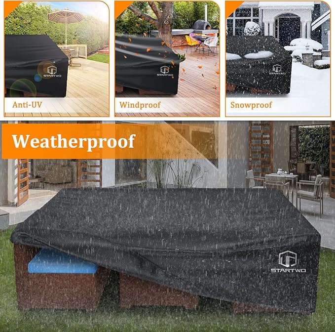 STARTWO Patio Furniture Covers Waterproof, Anti-UV 7-12 Seats Outdoor Furniture Set Cover for Sectional Sofa, Table Chairs, 126"x63"x28", Black