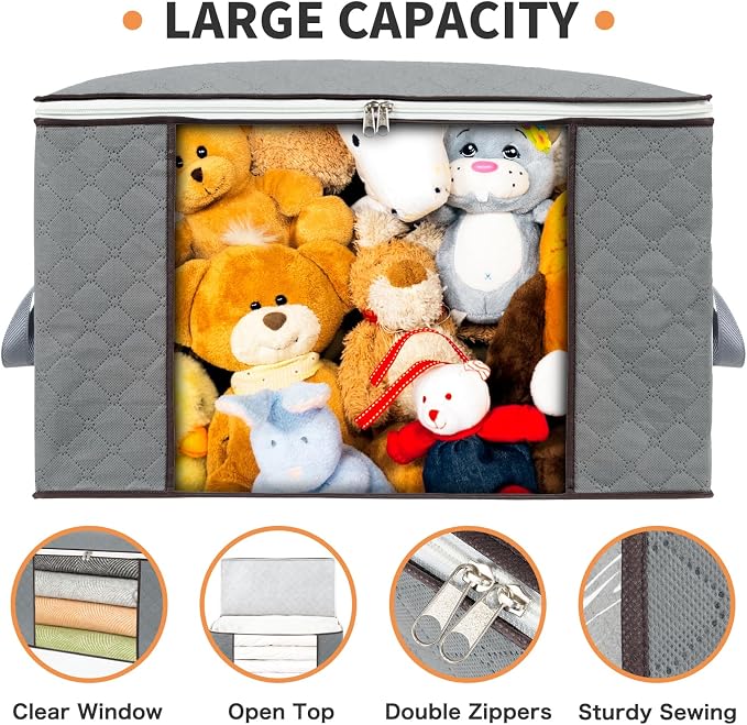 combocube 3 Pack Closet Organizers and Storage Containers, Clothes Storage Bins, Storage Bags with Large Clear Window & Handles for King Comforter, Pillow, Quilt, Bedding, Clothes