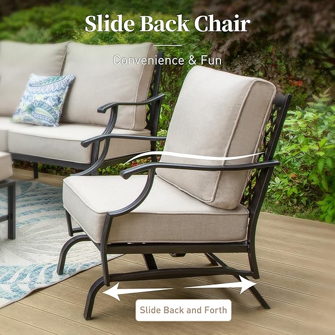 SUNSHINE VALLEY Metal Outdoor Patio Rocker Chairs Set of 2 with 5.75" Extra Thick Cushion, 2 Piece High Back Rocker Patio Chairs All Weather Outdoor Furniture Seating for Deck Porch Backyard, Beige