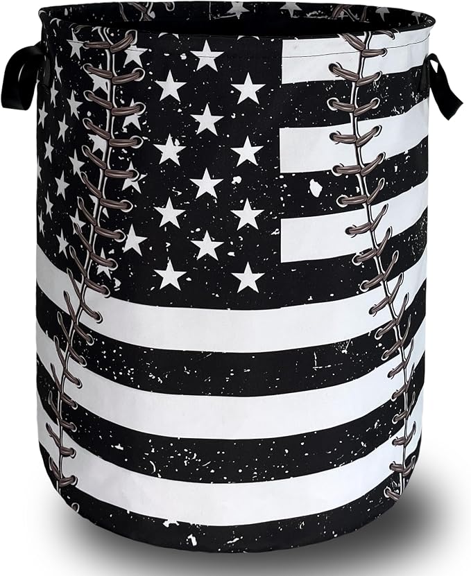 US Flag Baseball Laundry Basket Oxford Cloth Foldable Hamper 18.9x16.5 Inch | Funny With Handle Large-Capacity Tote Bag Laundry Hamper Clothes Storage Bucket Toy Organizer For Bathroom,Laundry,Bedroom