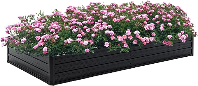 Thanaddo Galvanized Raised Garden Bed 8x4x1ft Outdoor Planter Box Galvanized Steel Garden Bed Kit for Vegetables, Flowers, Herbs and Succulents Black
