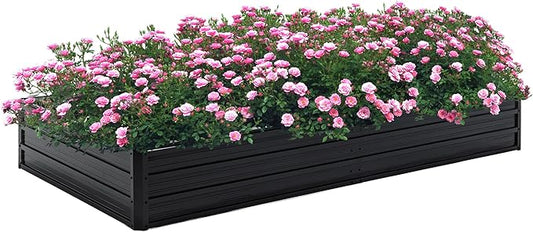 Thanaddo Galvanized Raised Garden Bed 8x4x1ft Outdoor Planter Box Galvanized Steel Garden Bed Kit for Vegetables, Flowers, Herbs and Succulents Black
