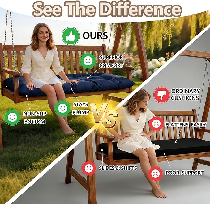Yddsky 59 inch Waterproof Indoor/Outdoor Garden Bench Seat Cushions,Thicken Patio Bench Soft Rocking Chairs Pad Lounger Seat for Porch Wicker Loveseat Settee (59x19.6x3.9 inch,Navy