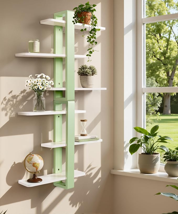 SUMGAR Floating Shelves for Wall Green, 3 Tier Adjustable Large Shelf Unit | 20 Inch All Pine Wood, Decorative Shleving, Plants Photos Display, for Living Room, Bedroom, Office, Bathroom