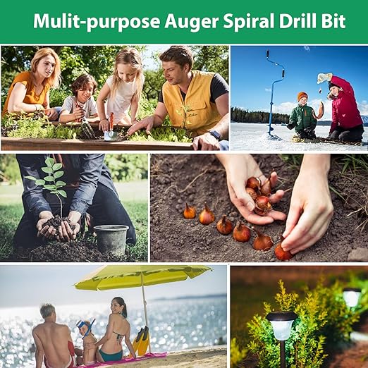 Auger Drill Bit for Planting 4 Pack, Garden Ground Earth Spiral Drill Bit for 3/8" Hex Drive Drill, Easy Bulb Auger for Post Hole Digger Flowers, Bedding Digging Plant Rapid Planter Tool