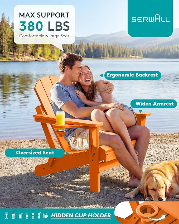SERWALL Adirondack Chair for Patio Garden Outdoors Heavy All-Weather Fire Pit Chairs - Orange