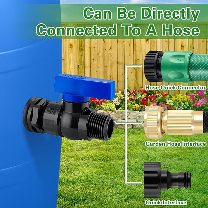 Rain Barrel Spigot Kit 2 Pack, 3/4" GHT PVC Bulkhead Fitting with Ball Valve, Garden Hose Shut Off Faucet for Rain Barrel, Water Tank, Aquarium and Garden Barrel