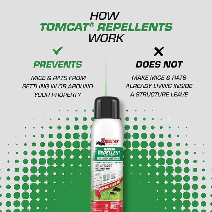 Tomcat Repellents Rodent Repellent Continuous Spray, 14 oz. | Indoor and Outdoor Mouse and Rat Deterrent, No-Stink Cinnamon, Peppermint and Garlic Essential Oil Formula