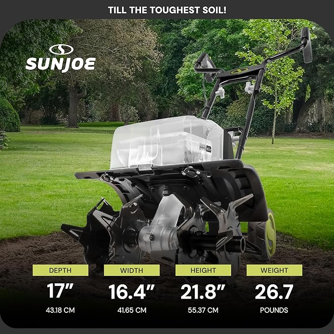 Sun Joe 24V Cordless Garden Tiller Cultivator Kit with Battery and Charger for Weeding, Soil Aeration and Prepping Plant Beds, Black, 24V-X2-TLR14