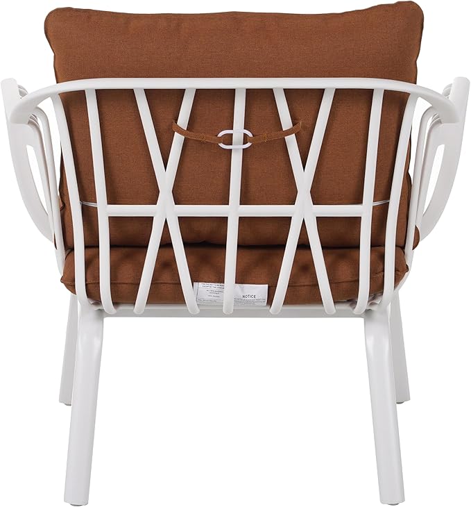 Christopher Knight Home Set of 2 Huron Indoor/Outdoor Polypropylene and Iron Frame Club Chairs, Patio Conversation Seating/Armchair for Garden, Backyard, Poolside, Removable Cushions, White+Brown