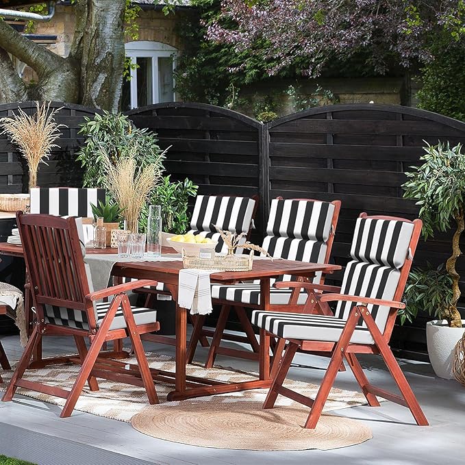 DYTXIII Outdoor High Back Chair Cushions Set of 2, 44"x22" Water Repellent Patio Seat Cushions with Elastic Sponge, All Weather Chair Pads for Rocking, Dining Chairs, Patio Furniture - Cabana Black