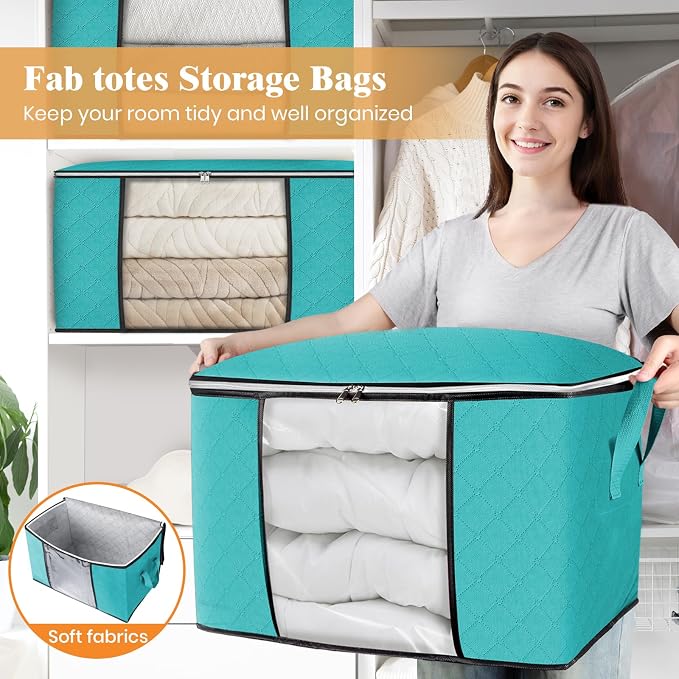 Fab totes 90L Clothes Storage, Foldable Thick Fabric Blanket Storage Bags