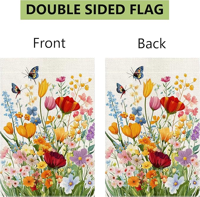 Spring Summer Floral Garden Flag 12x18 Inch Double Sided, Colorful Welcome Yard Decor, Farmhouse Outdoor Flag for Lawn Patio Porch