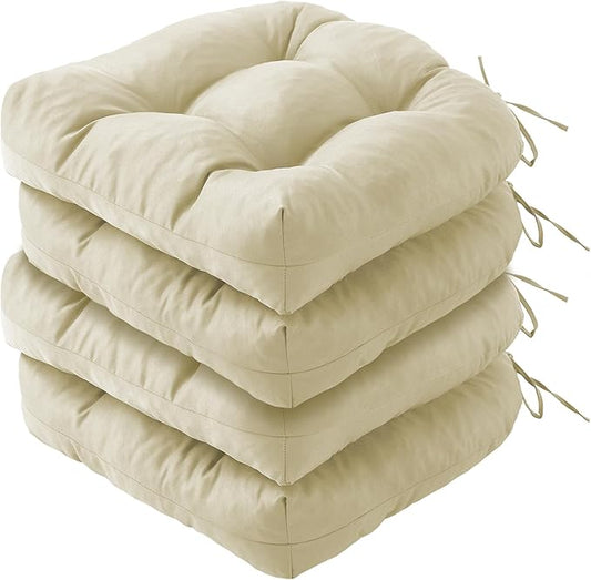 IPYNBAP Outdoor Chair Cushions Set of 4, Patio Chair Cushions with Ties, 19x19+5” Tufted Outdoor Seat Cushions, Waterproof Patio Furniture Cushions, Outdoor Dining Chair Pads, Beige