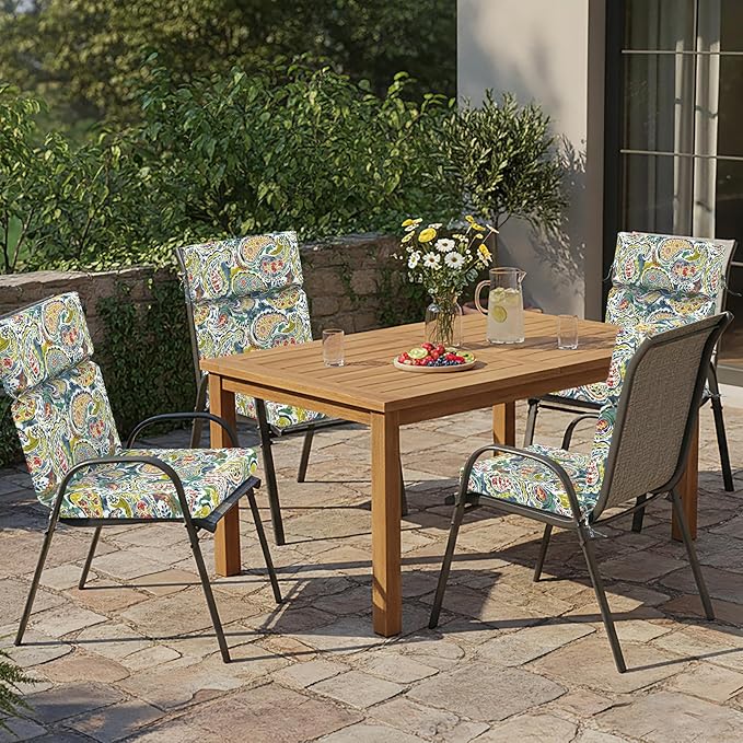 DYTXIII Outdoor High Back Chair Cushions Set of 2, 44"x22" Water Repellent Patio Seat Cushions with Elastic Sponge, All Weather Chair Pads for Rocking, Dining, Patio Furniture - Paisley Paradise