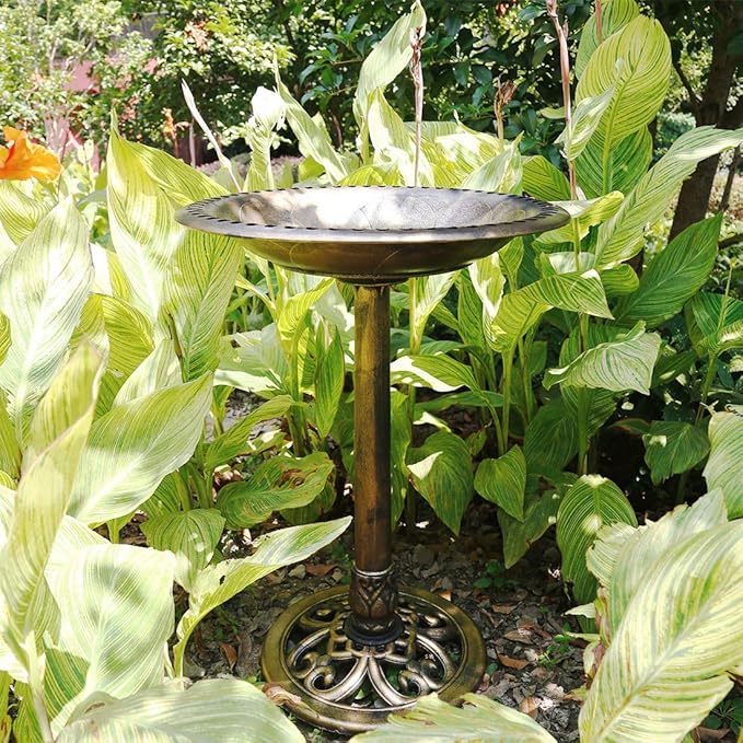 VIVOHOME Bird Bath with Solar Fountain for Outside, Polyresin Pedestal Bird Baths with Solar Powered Pump for Outdoor, Garden, Weather-Resistant Birdbaths with 20" Bowl, Golden