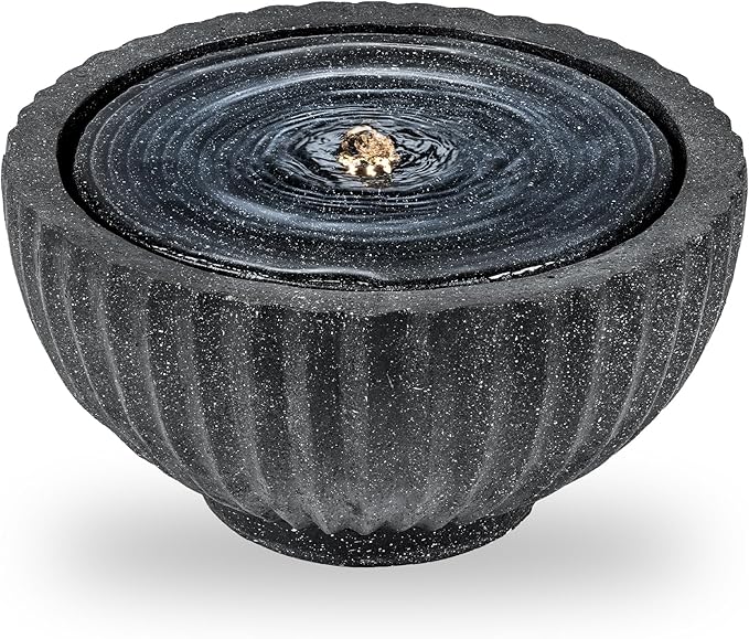 Giantex 18" Round Outdoor Water Fountain with 6 LED Lights, Stone Gray Resin Sphere Waterfall Feature with Adjustable Pump, Lighted Bubbling Fountain for Garden Patio Porch Decor (18" Dia. x 9.5" H)